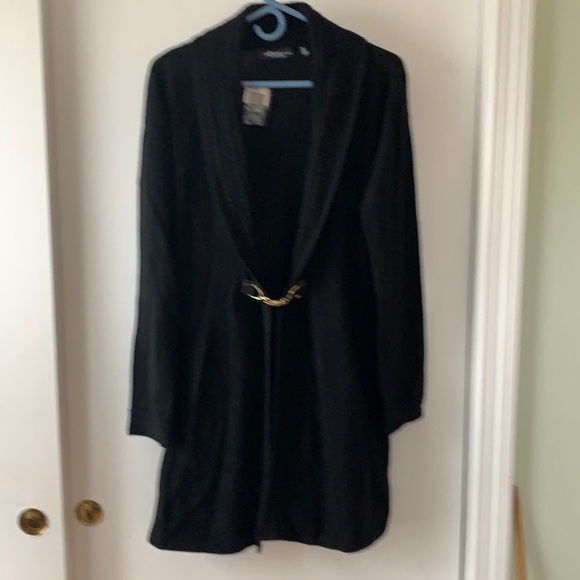 Saks Fifth Avenue Cashmere Black Long Cardigan M - Picture 1 of 12